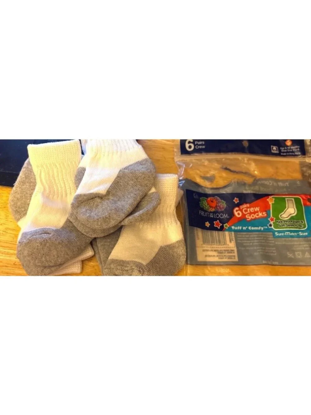Fruit Of The Loom Baby Unisex Crew Socks 6 Pairs Tuff N Comfy Small White Gray